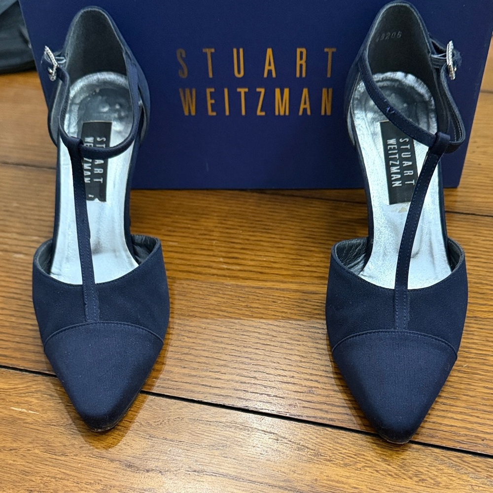 Stuart Weitzman Dark Blue T-Strap Heels